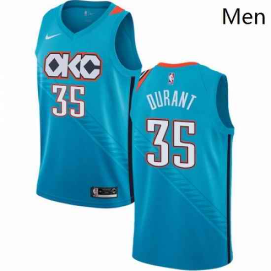 Mens Nike Oklahoma City Thunder 35 Kevin Durant Swingman Turquoise NBA Jersey City Edition